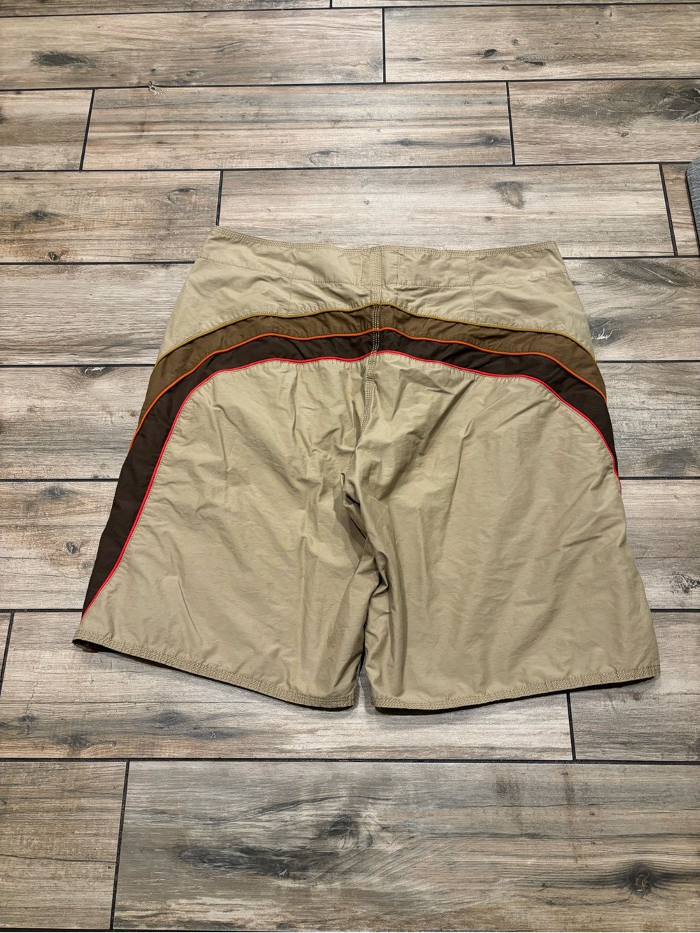 Vintage Y2K Old Navy Khaki Brown Striped Boardshorts Surf Trunks Retro⁠ Size L